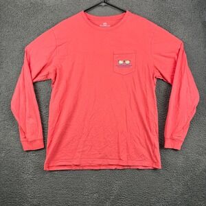 Southern Tide Mens Large Salmon Long Sleeve T Shirt Mountain Graphic Pocket Tee